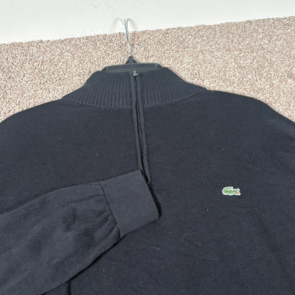 Lacoste Mens Quarter Zip Pullover Sweater Black Cotton Logo F5178 Size 7 XL
